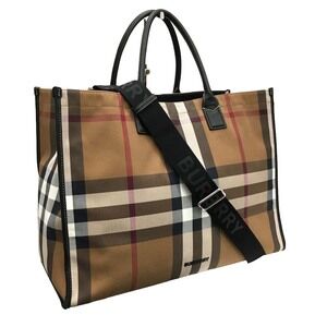 Burberry Denny Tote Bag Shoulder Nova Check Brown Black Nylon